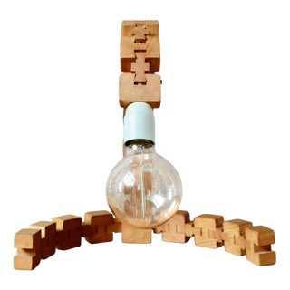 Vintage Articulated Wooden Table Lamp, 1970s For Sale