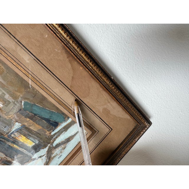 1922 G. Belnet Winter Cityscape Oil on Paper Painting, Framed Under Glass For Sale - Image 9 of 12