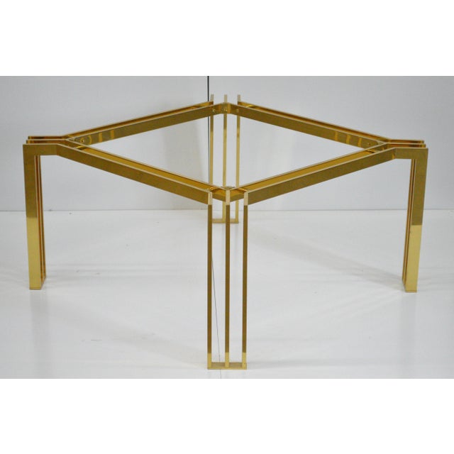 Mid-Century Modern Italian Lacquered Thin Line Brass Square Spacer Coffee Table For Sale - Image 4 of 12