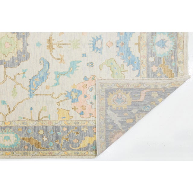 Contemporary Contemporary Pastel Oushak Style Hand-Knotted Wool Rug – Soft Neutral & Blue For Sale - Image 3 of 12