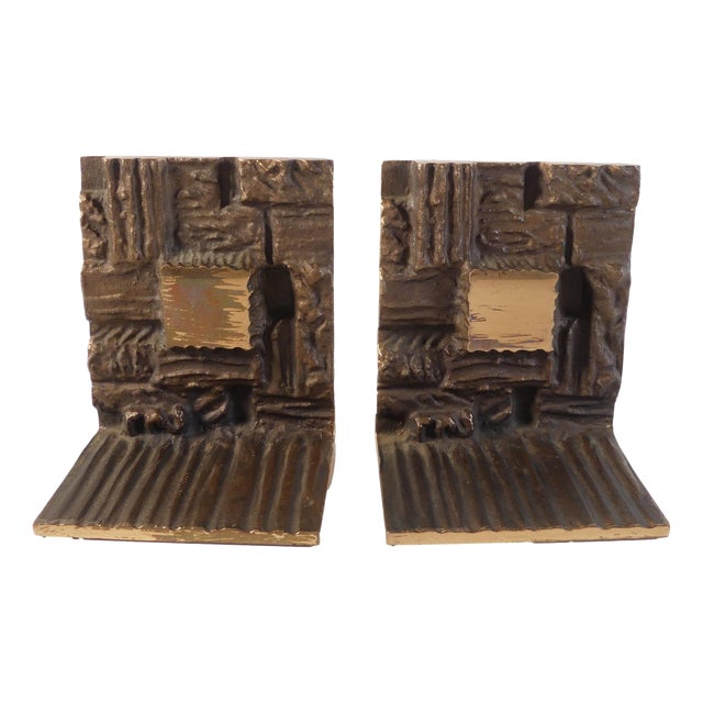 Vintage Brutalist Bronze Bookends, 1960s, Set of 2 For Sale
