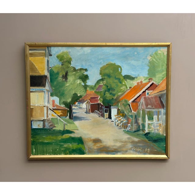 1980s Ulfe, Street with Houses and Trees, 1982, Oil on Canvas, Framed For Sale - Image 5 of 18