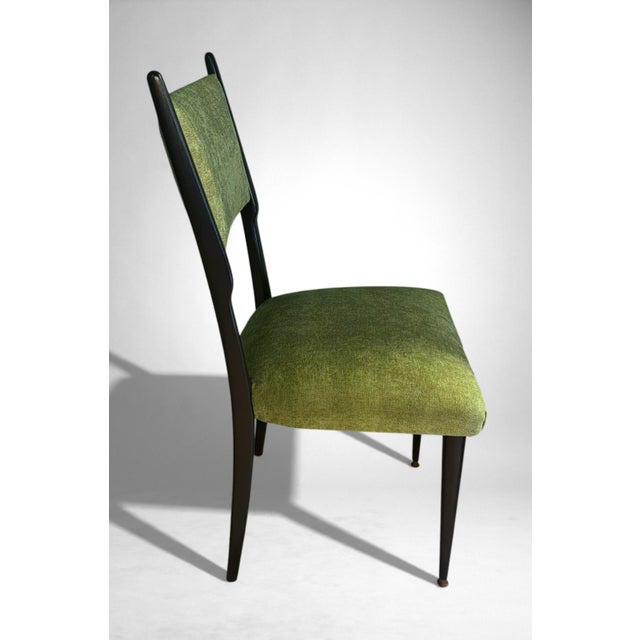 Ico Parisi Style – Set of 6 Ebonized Wood Chairs With Green Upholstery For Sale - Image 15 of 18