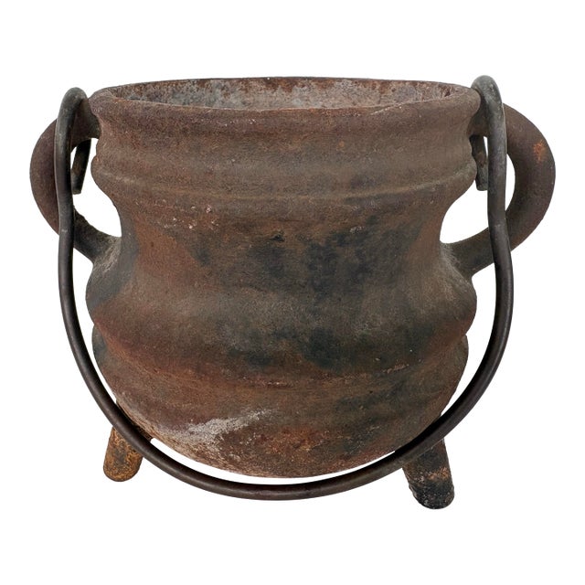 Antique Cast Iron Three-Leg Cauldron With Side Handles, Late 18th Century For Sale