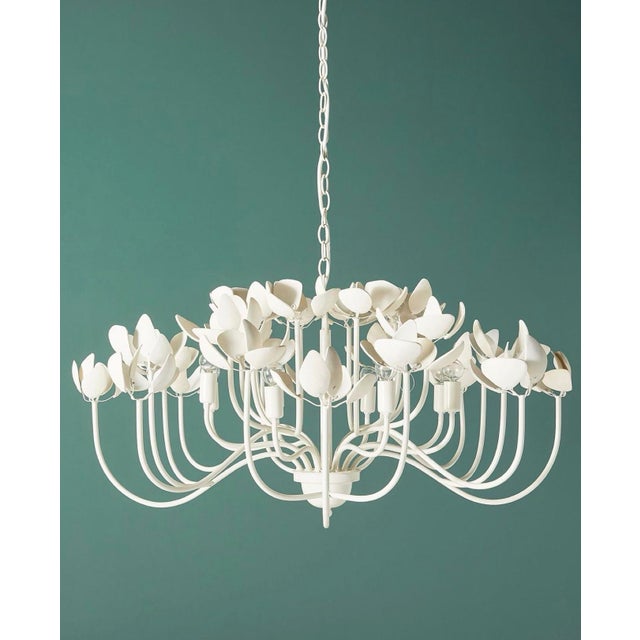 Contemporary Anthropologie Gardenia Floral Iron Chandelier, 38” Diameter, Off-White, 8-Light For Sale - Image 3 of 5