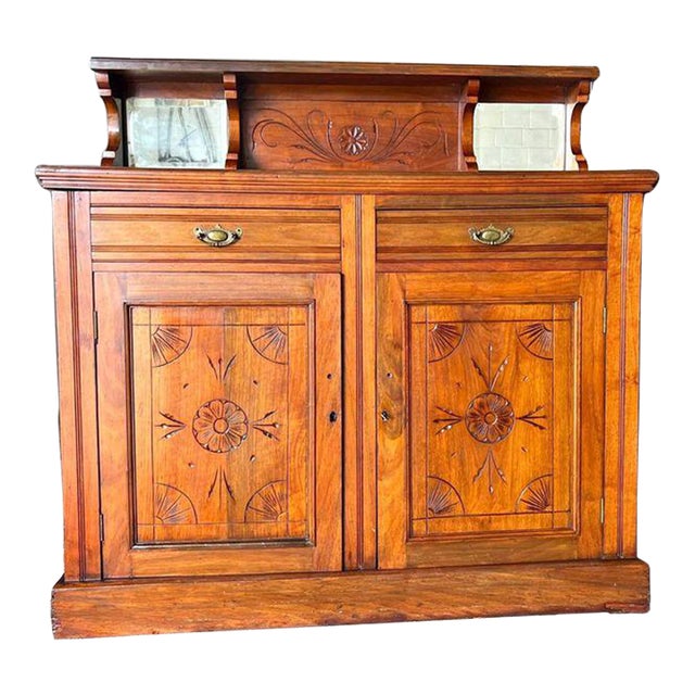 Antique 19th Century Art & Craft Style Yellow Pine and Oak Mirror Back Server Sideboard - Cabinet. For Sale