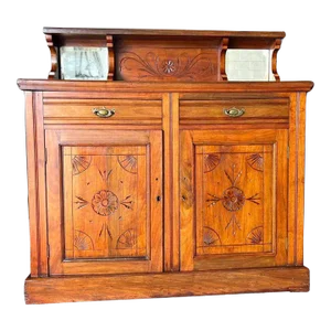 Antique 19th Century Art & Craft Style Yellow Pine and Oak Mirror Back Server Sideboard - Cabinet.