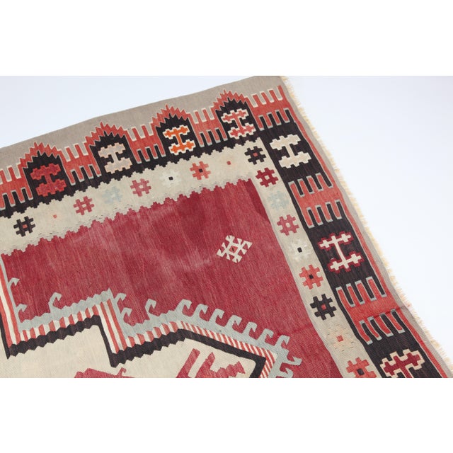 1950s 1950s Vintage Balkan Sarkoy Kilim - Exceptional Fine Weaving - 4’ 5’' X 7' For Sale - Image 5 of 12