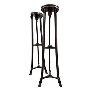 Late 20th Century Pair of Neoclassical Empire Style Ram's Head Tripod Torchère Pedestals For Sale