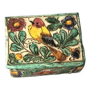 Antique Italian Ceramic Pottery Trinket Box With Lid