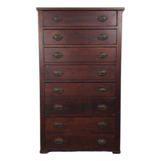 Antique Mission Style Chest of Eight Drawers With Brass Hardware For Sale