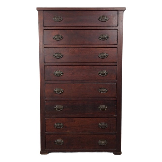 Antique Mission Style Chest of Eight Drawers With Brass Hardware For Sale