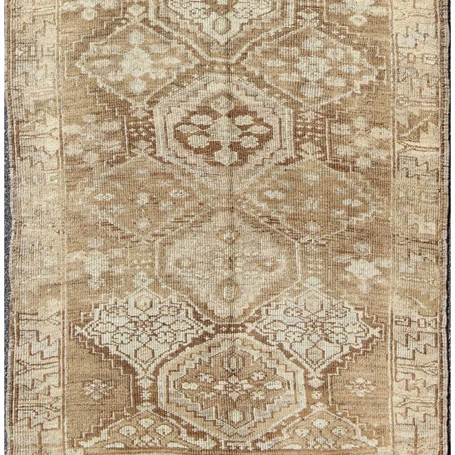 Cream, Tan and Brown Vintage Turkish Oushak Long Rug With All-Over Diamond Design For Sale - Image 4 of 10