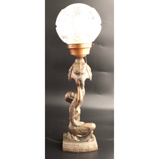 1920s VTG 1920's Art Deco Joan of Arc Table Lamp by La Belle W/ Glass Globe For Sale - Image 5 of 17