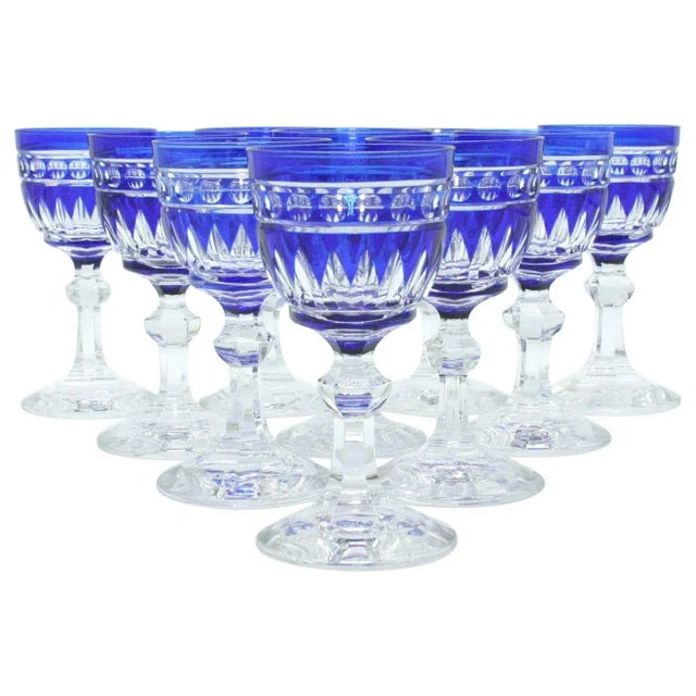 Exquisite set of Val Saint Lambert Barware / tableware cobalt blue crystal service for 12 people . Val crystal is regarded...