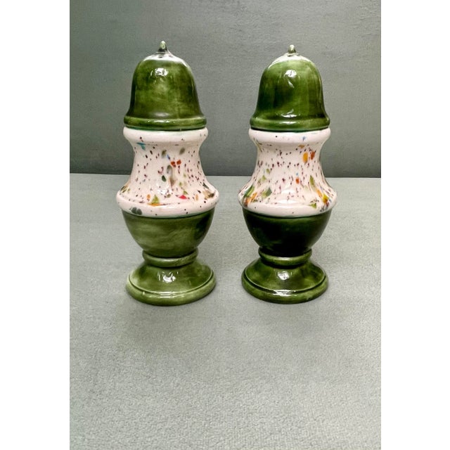 Ceramic Vintage Green Multicolored Glaze Ceramic Salt & Pepper Shakers- a Pair For Sale - Image 7 of 10