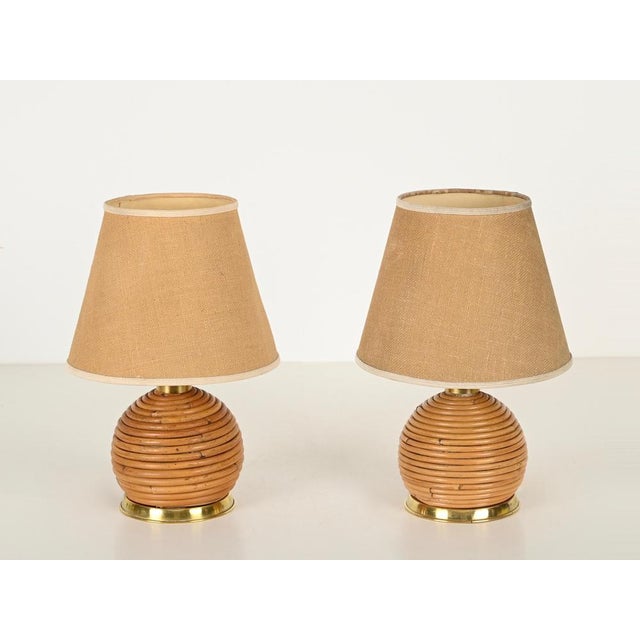 Mid-Century Modern Table Lamps in Rattan and Brass from Vivai Del Sud, Italy, 1970, Set of 2 For Sale - Image 11 of 14