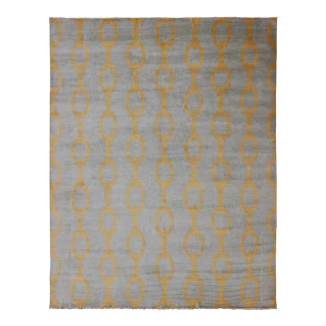 12' X 15' Large Modern Rug With Chain Design in Gray and Marigold Colors For Sale