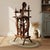Antique upright castle-style wooden spinning wheel, estimated c. 1840–1880, featuring a compact vertical design, turned...