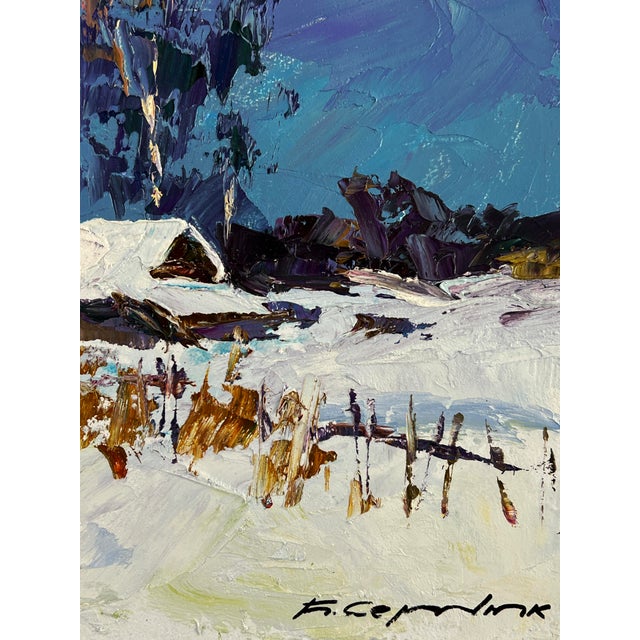 Oil Painting Winter Snow-Covered Village Serdyuk Boris Petrovich For Sale - Image 10 of 11