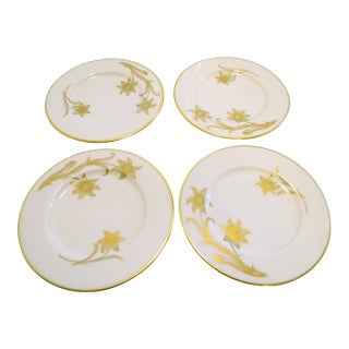 Mid Century Lenox China. Set of 4 Salad Plates. Mint Condition. Bone White With 14 Kt Gold. For Sale