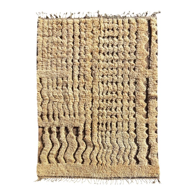 Modern Moroccan Mrirt Rug – Cream Wool Texture Design For Sale