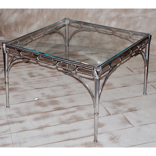 Faux Bamboo Aluminum & Glass Side Table, 1950s For Sale - Image 13 of 13