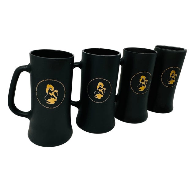 1960s 1960s the Playboy Club Matte Black & Gold Glass Beer Steins - Set of 4 For Sale - Image 5 of 14