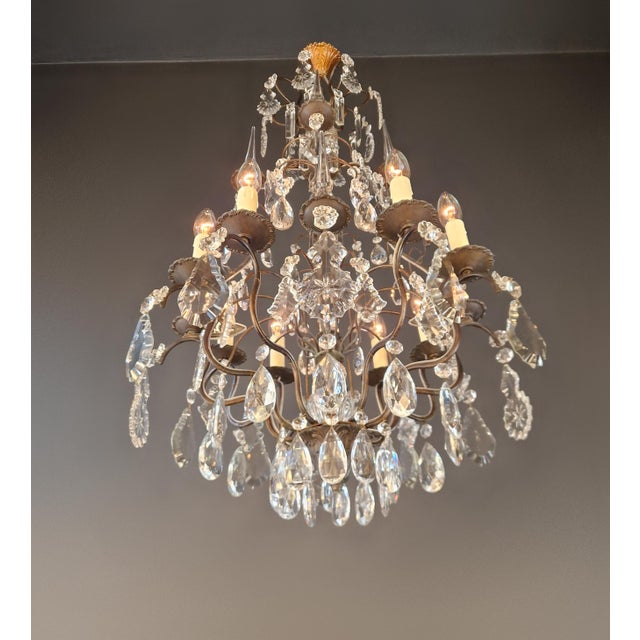 1900 - 1909 Antique French Napoleon III Brass Crystal Chandelier Gothic Style 6 Lights For Sale - Image 5 of 10