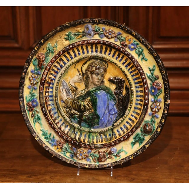Large Early 20th Century Italian Hand-Painted Majolica Wall Charger For Sale - Image 4 of 6