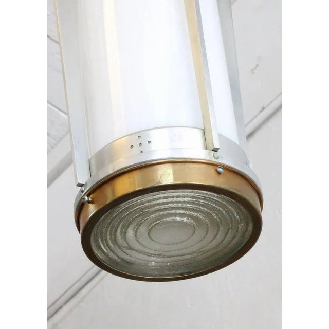 1950s 1960s Mid-Century Aluminum Cylinder Hanging Lamps - a Pair For Sale - Image 5 of 6