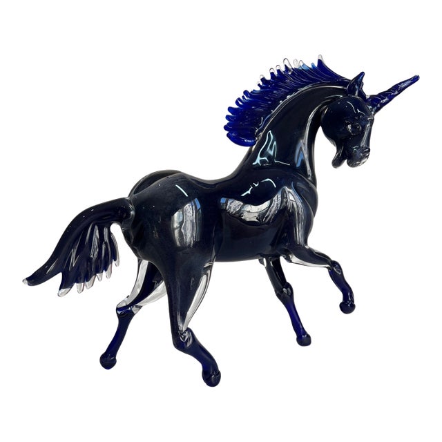 Vintage Murano Cobalt Art Glass Sculpture Unicorn Horse Signed Guiman 1/1 For Sale