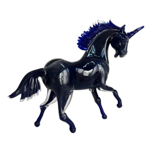 Vintage Murano Cobalt Art Glass Sculpture Unicorn Horse Signed Guiman 1/1