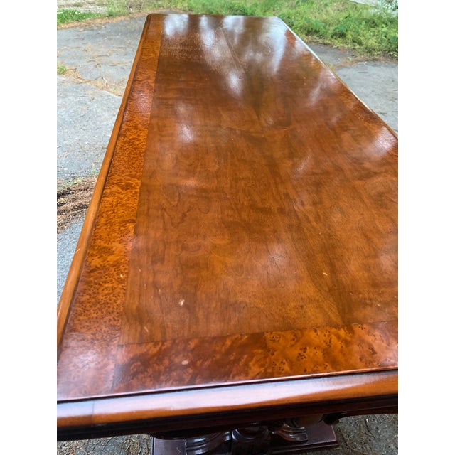 Antique French Style Walnut Flip Top Game Table | Carved Pedestal Console Table | Renaissance Revival Sofa Table | Burl Walnut Entry Table For Sale - Image 6 of 13