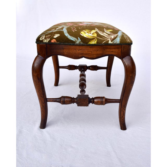 Olive Vintage French Footstool Ottoman in Brunschwig & Fils Velvet For Sale - Image 8 of 9