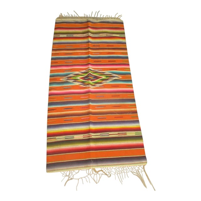 Vintage Mexican Wool Saltillo Serape Orange Rug - 1′10″ × 3′11″ For Sale