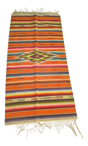 Vintage Mexican Wool Saltillo Serape Orange Rug - 1′10″ × 3′11″