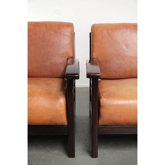 20th Century Art Deco Cognac-Colored Cowhide Lounge Chairs, Set of 2 For Sale - Image 10 of 14