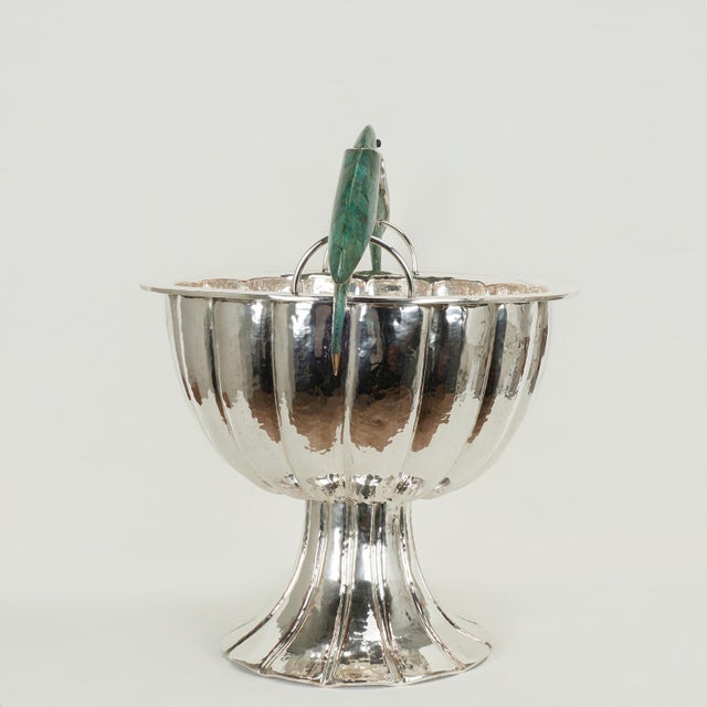 Mid-Century Modern Large Vintage Silverplate Wine Cooler or Bowl With Birds by Emilia Castillo For Sale - Image 3 of 13