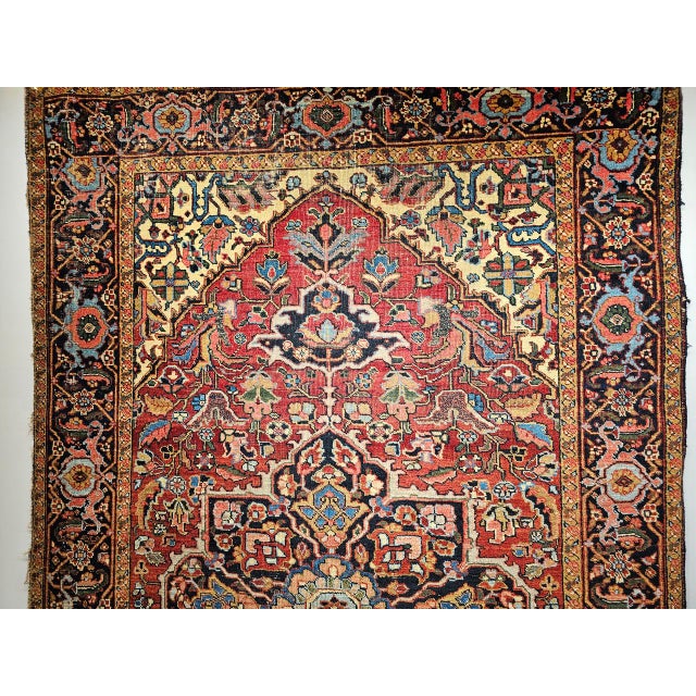 Early 1900s Persian Heriz Rug, Hand-Knotted Wool, Geometric Design, Red & Navy, 6x10 For Sale - Image 11 of 14