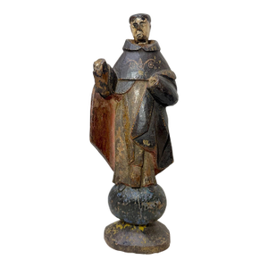 Antique 17th Century Handmade St Vincent Ferrer Carved Wood Sculpture Statue