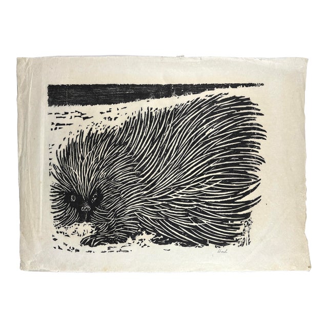 Richard Hood - Vintage Expressionist Porcupine Woodcut, Signed (Woodcut on Rice Paper) For Sale
