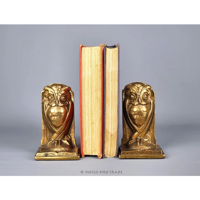 Art Deco Solid Bronze Owl Bookends, circa 1920's These stunning owl bookends are made from solid bronze and each is marked...