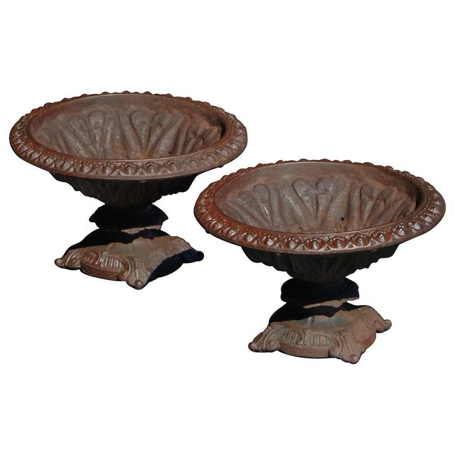 Antique Neoclassical Cast Iron Garden Vases, France, 1920s, Set of 2 For Sale - Image 15 of 15