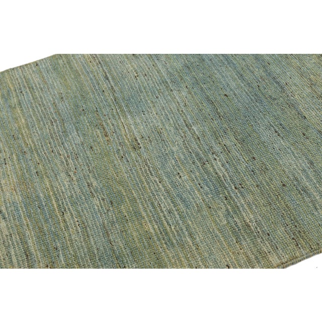 Modern Hand-Knotted Gabbeh Wool Rug – Variegated Teal & Sage Abrashed Design For Sale - Image 4 of 8