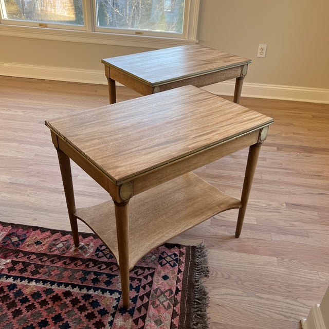 Vintage Kittinger Bleached Mahogany End Tables With Patinated Brass