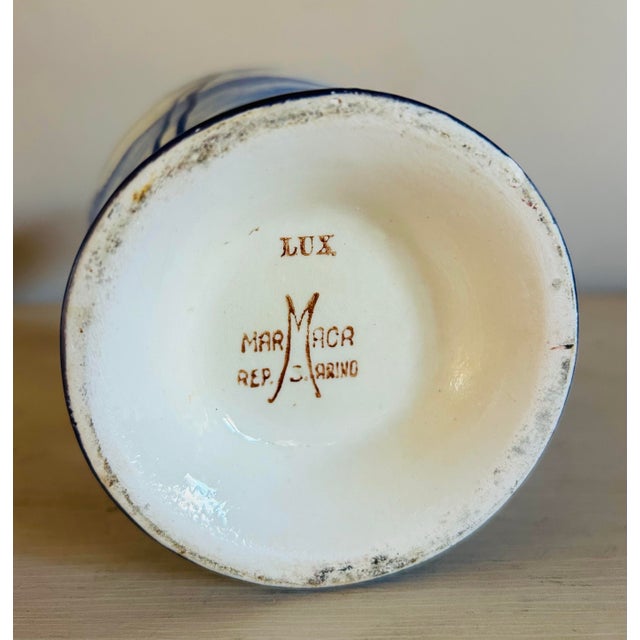 Blue Vintage Mid Century Marmaca Blue & White Hand Painted Pottery Vase For Sale - Image 8 of 8