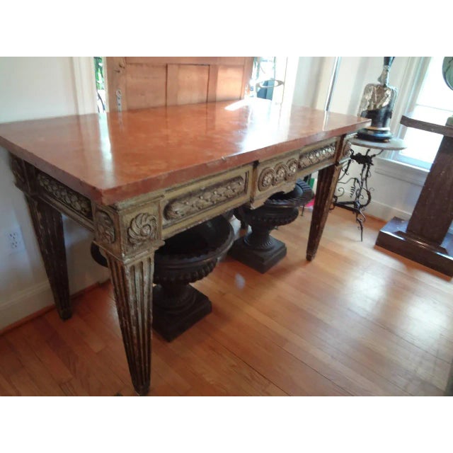 Blush 17th Century Italian Gilt Wood With Marble Top Console Table For Sale - Image 8 of 10