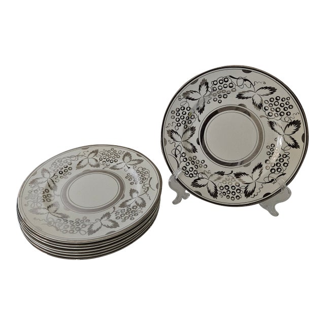 Antique English Silver Luster Dinner Plates Set of 8 For Sale