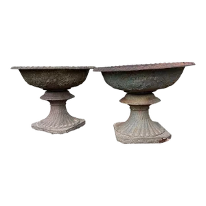 1940s Monumental Cast Iron Urns - A Pair